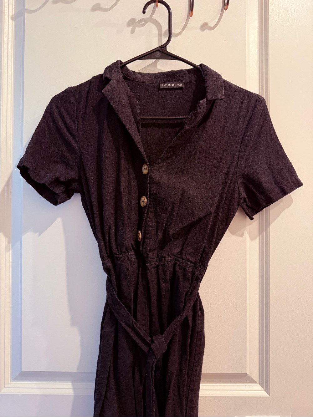 Button-Front Black Women’s Romper with Tie Waist